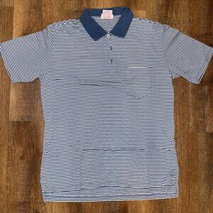 White and Blue Stripped Robert Redd Mens Polo US Mens Size M.